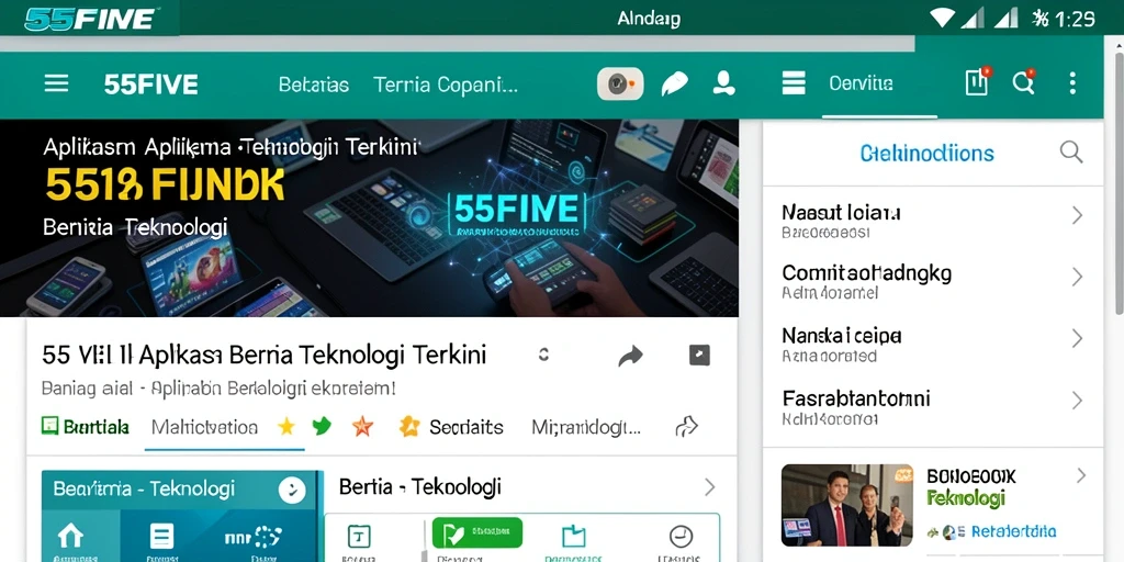 Antarmuka modern 55FIVE dengan berita teknologi terkini.