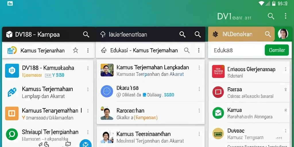Tampilan antarmuka aplikasi DV188 untuk Kamus Terjemahan.