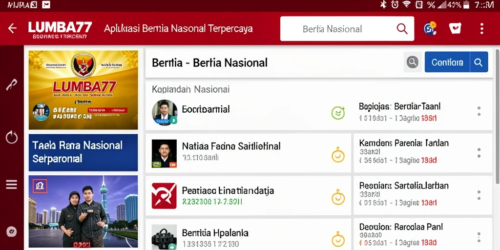 Antarmuka aplikasi LUMBA77 dengan berita nasional terbaru dan terpercaya.